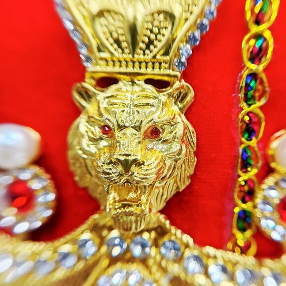 Royal Velvet Gold King's Crown, Tufted King Crown, Crystal Gold Crown, Gifts - Picture 5 of 8